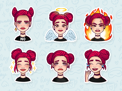 Girl character stickers 2d character digital art emotions game girl girl character illustration mobile game procreate stickers