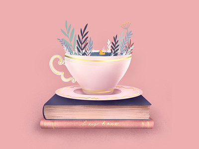 Flower tea books color colorful design flowers illustration pink procreate procreate app tea