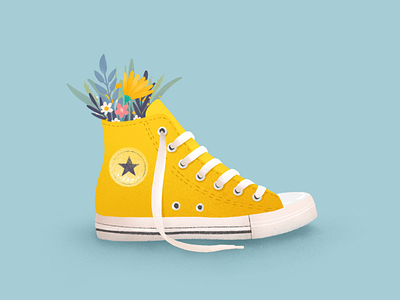 Yellow converse 2d colorful converse flowers illustration procreate procreate app yellow