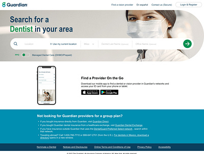Dentist search in your area design landing page product design search ui uiux