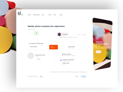 New admin registration UI. Second step moderator registration process registration registration page user registration web web design