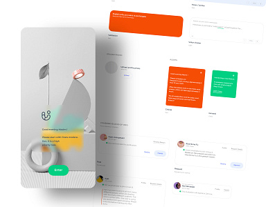 Design system. UI components plus admin welcome mobile screen