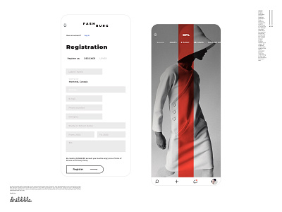 Artist portfolio welcome and new user registration screen set mobile