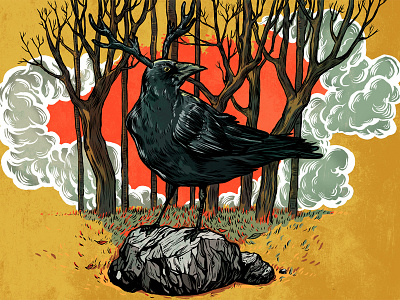 Fall bird digital drawing editorial fall fantasy illustration ink seasons