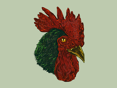 Cock-a-doodle-boo animals bird digital drawing editorial illustration ink
