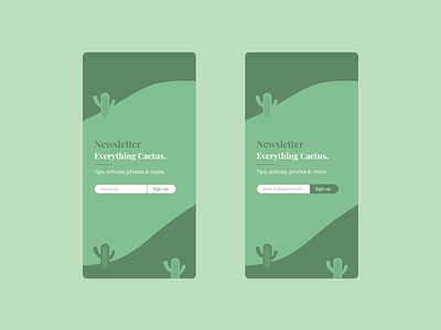 Cactus Newsletter sign up cacti cactus daily 100 challenge daily ui dailyui dailyui 001 green mobile app design mobile design mobile ui plant plants sign up sign up form sign up page ui uidesign