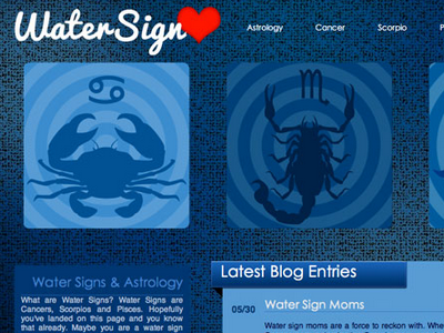 Water Signs blue girly heart layout shadow website