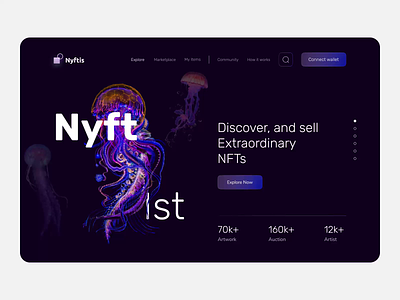 Nyftis: NFT Marketplace 2021 animation art branding crypto dark defi design digital art finance jellyfish landing page marketplace motion graphics nft nft marketplace ui ux web website