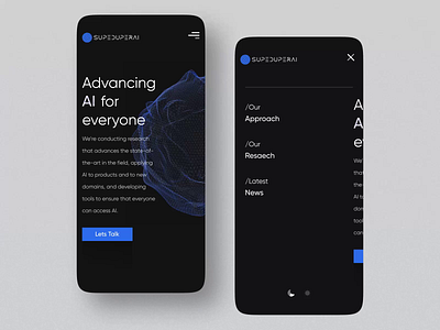 SuperDuperAI: AI Company Landing Page 2021 ai animation artificial intelligence branding dark mode design landing page mobile motion graphics ui ux vector web design website