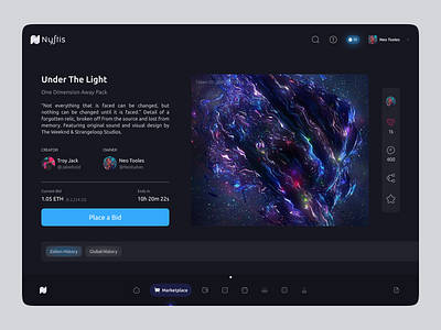 Nyftis: NFT Marketplace 2022 crypto cryptocurrency dark dashboard defi design finance light marketplace nft nft marketplace nft page product page ui ux webapp website
