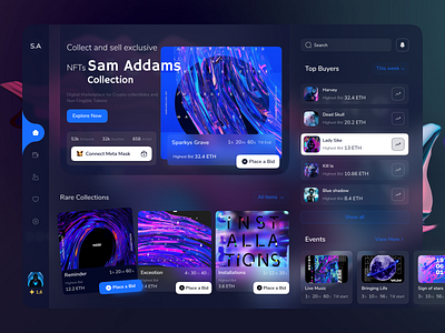 NFT Marketplace: Artist Collection admin panel artist artwork crypto cryptocurrency dashboard defi design drak mode icon marketplace nft nft marketplace none fungible token token ui ux