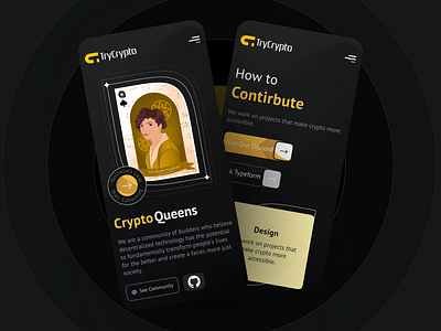 TryCrypto: Crypto Website 2022 crypto cryptocurrency dark mode design illustration tokens try crypto ui ux woman