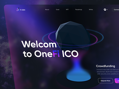 OneFi Crowdfunding 3d crowdfunding crypto cryptocurrency darkmode defi design graphic design ico illustration landing page ui ux web website