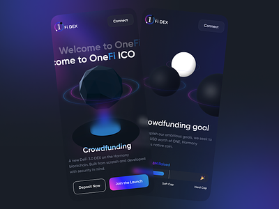 OneFi Crowdfunding landing page 3d crowdfunding crypto cryptocurrency defi ico landing page ui ux web website