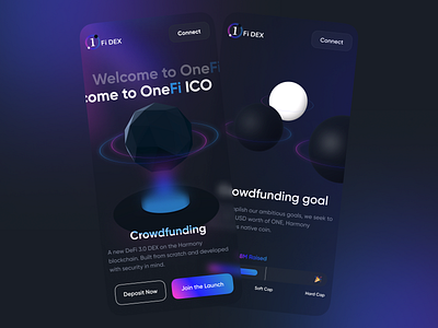 OneFi Crowdfunding landing page 3d crowdfunding crypto cryptocurrency defi ico landing page ui ux web website