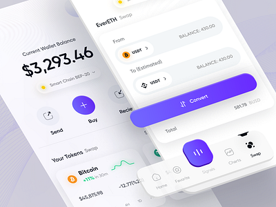 Crypto Wallet Shot - Light Version ☀️ app bitcoin card coin crypto cryptocurrency exchange light mode mobile nft swap tarding app tokens trade trading wallet trend ui wallet