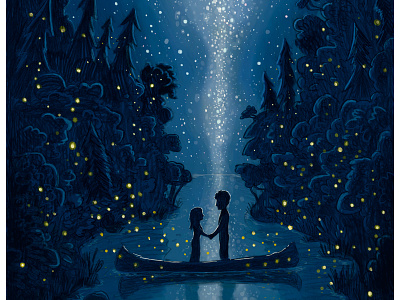 Wedding Celebration canoe digital painting fireflies illustration photoshop romantic stars wedding invites