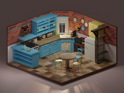 Monica's kitchen 3d 3dart blender blender3d design fanart friends illustration lowpoly render