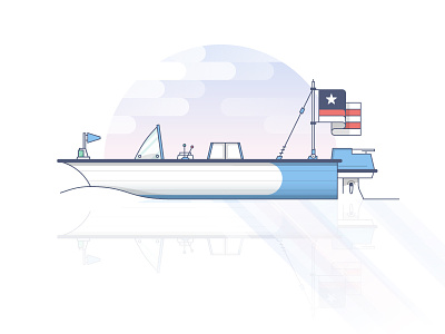 Starcraft boat illustration boat flag flat illustration line sky water
