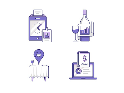 Restaurant management icons chart dining employee flat icons illustration laptop locator phone restaurant table wine