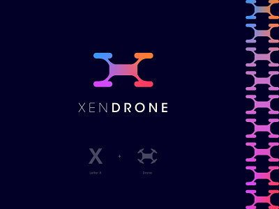 Xendrone Logo Design: Letter X + Drone aerial aircraft branding drone drone logo engineering engineering logo factory gradient logo letter x logo design machine machine logo manufacture modern logo production quadcopter quadrocopter technology unique logo