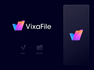 Vixafile Logo Design: Letter V + File Folders