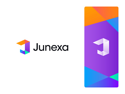 Junexa: Letter J Modern Isometric Logo Design abstract logo branding colorful logo diorama gradient isometric isometric logo letter j letter logo lettermark logo design logo inspiration logo mark low poly mark modern logo monogram software software logo unique logo