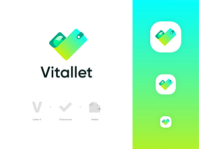 Vitallet Logo Design: Letter V + Checkmark + Wallet banking logo branding creative logo crypto wallet finance logo financial logo fintech fintech logo gradient logo letter v logo logo logo design modern modern logo money payment logo tech logo unique logo wallet app wallet logo