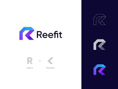 Reefit Fitness Logo Design: Letter R + Movement arrow branding exercise fast fitness fitness logo gym gym logo health logo letter r logo logo design modern logo movement movement logo speed sport sport logo training workout logo