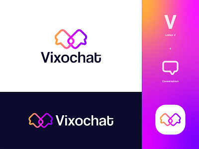 Vixochat Online Chatting Logo Design: Letter V + Conversation