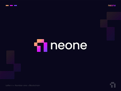 neone Logo Design: Letter n + Number One + Blockchain