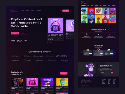 NFT artwork marketplace landing page design - Dark mode