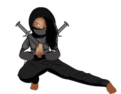 Ninja outfit Caricature black girl caricature face mask look chibi praying hands