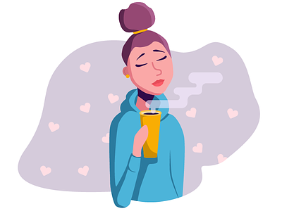 GIRL WITH COFFEE closed eyes coffee colorful hair drink drink enjoyment enjoyment girl hart hoody steam tea vector young