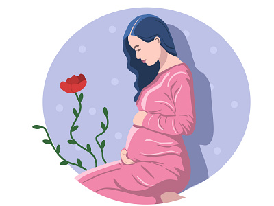Happy pregnant girl. Waiting for a miracle.Motherhood concept baby blau hair cartoon children girl illustration maternity mother motherhood mothers day pregnancy pregnant rose vector young