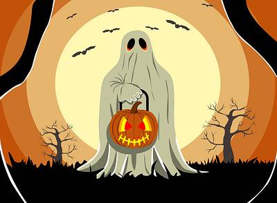 hallowen black full moon ghost halloween halloween design halloween night halloween pumpkin illustration night orange pumpkin the bats vector wood