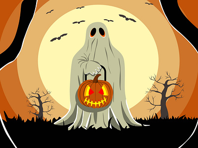hallowen black full moon ghost halloween halloween design halloween night halloween pumpkin illustration night orange pumpkin the bats vector wood
