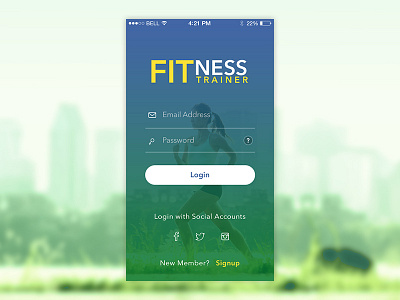 Fitness app Login Screen for iOS.