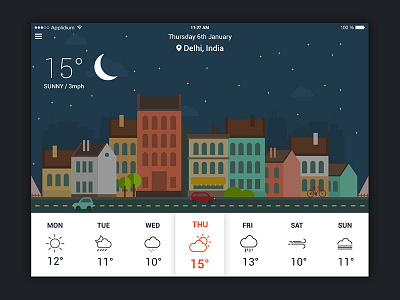 Weather App UI for iPad app creativeboxx day design flat graphics illustration ipad night ui ux weather