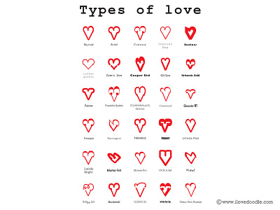 Types Of Love art design fun heart love poster print typo typography