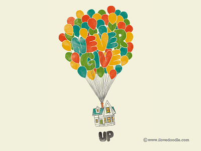 Never Give UP animation art print balloons never give up pixar poster up wall art