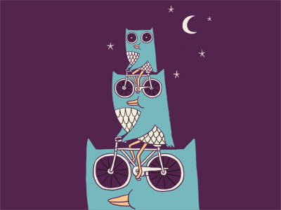 Owl Wow Aw art bicycle cycling fun humor illustration ilovedoodle lim heng swee love night owl poster print smile