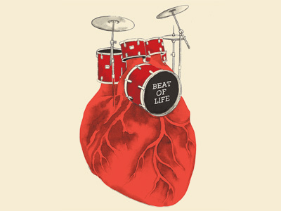 Beat Of Life art drum fun heart heartbeat humor illustration ilovedoodle lim heng swee love music poster print smile