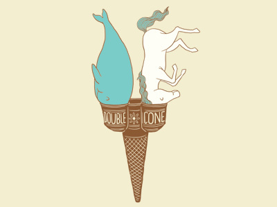 Double Cone art awesomeness cone fun humor ice cream illustration ilovedoodle lim heng swee narwhal poster print smile unicorn