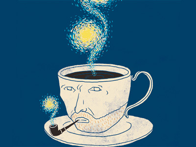 Starry Starry Coffee art coffee fun humor illustration ilovedoodle lim heng swee poster print smile starry starry night van gogh