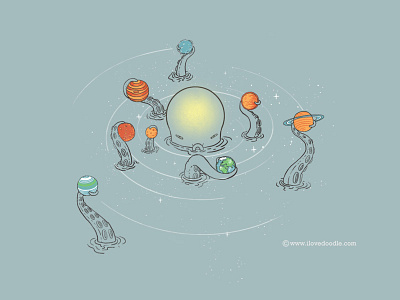 Solar System ad art project fun galaxy humor ilovedoodle licensing lim heng swee mystery octopus planets poster prints solar system sun t shirt