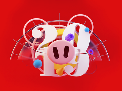 Happy new year 2019 c4d c4dart celebration chinese zodiac cinema 4d design festivals illustration jin logo pig piggy pignose the year of the pig