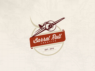 Barrel Roll Creative Logo badge banner logo plane vintage