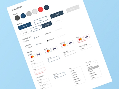 Style Guide for Form bank button checkbox credit card default design disabled dropdown error hover input list pressed radio button selected switch ux uxdesign
