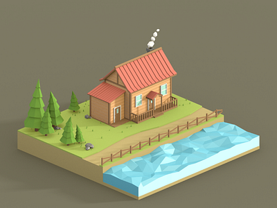 Low Poly #1 - The House blender3d low poly lowpolyart